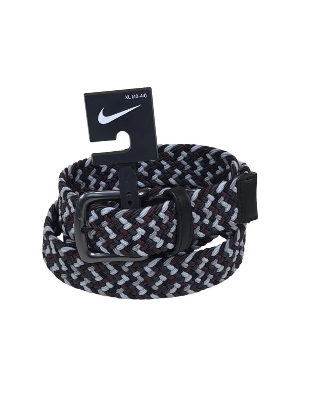 Nike Braided Woven Stretch Golf Belt XL 42-44 Metal Buckle Wine/Black/Silver
